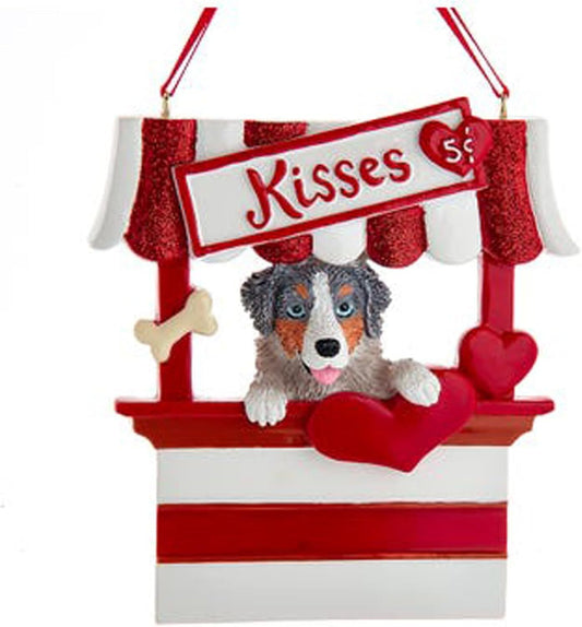 Kurt Adler Australian Shepherd Dog Kissing Booth Christmas Tree Ornament - 4"