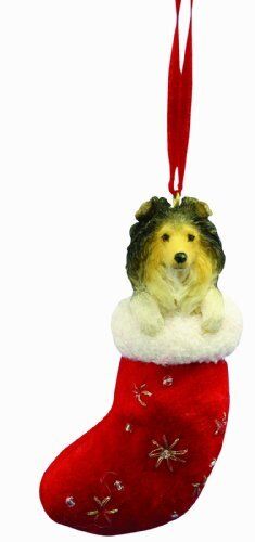 Sheltie Christmas Stocking Ornament with "Santa's Little Pals" Hand Painted