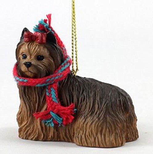 Yorkie (long hair) with Scarf Christmas Ornament (Large 3 inch version) Dog