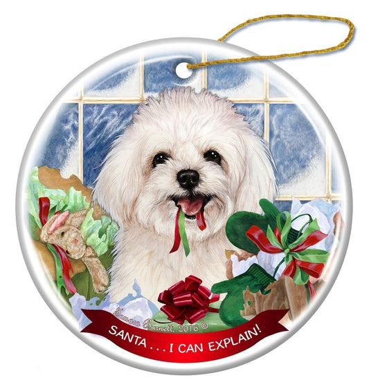 Maltipoo Dog Porcelain Hanging Ornament Pet Gift 'Santa.. I Can Explain!'