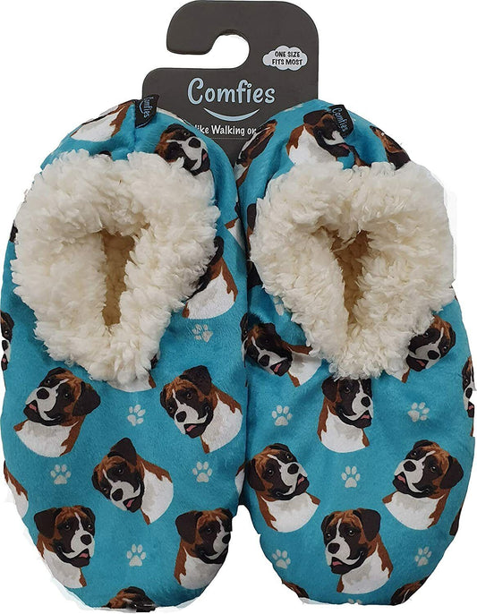 Comfies Womens Boxer, Uncropped Dog Slippers - Sherpa Lined Animal Print Booties