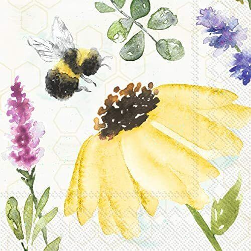 Boston International 5 x 5 in. Paper Cocktail Napkin Summer Bees Cream - Pack