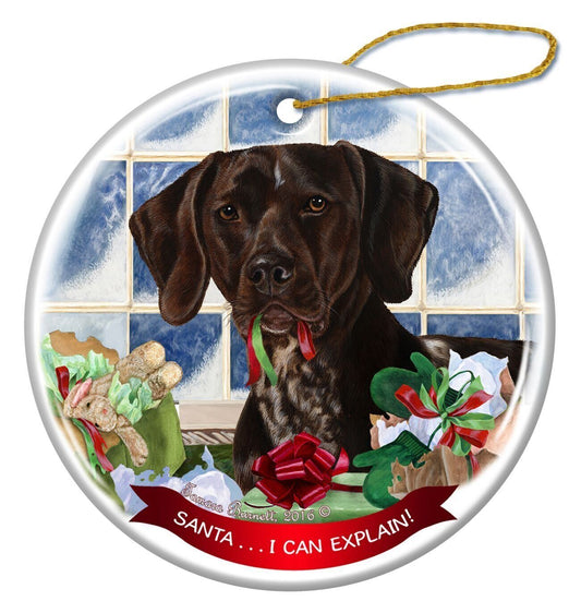 German Shorthair Porcelain Hanging Ornament Pet Gift Santa I Can Explain!