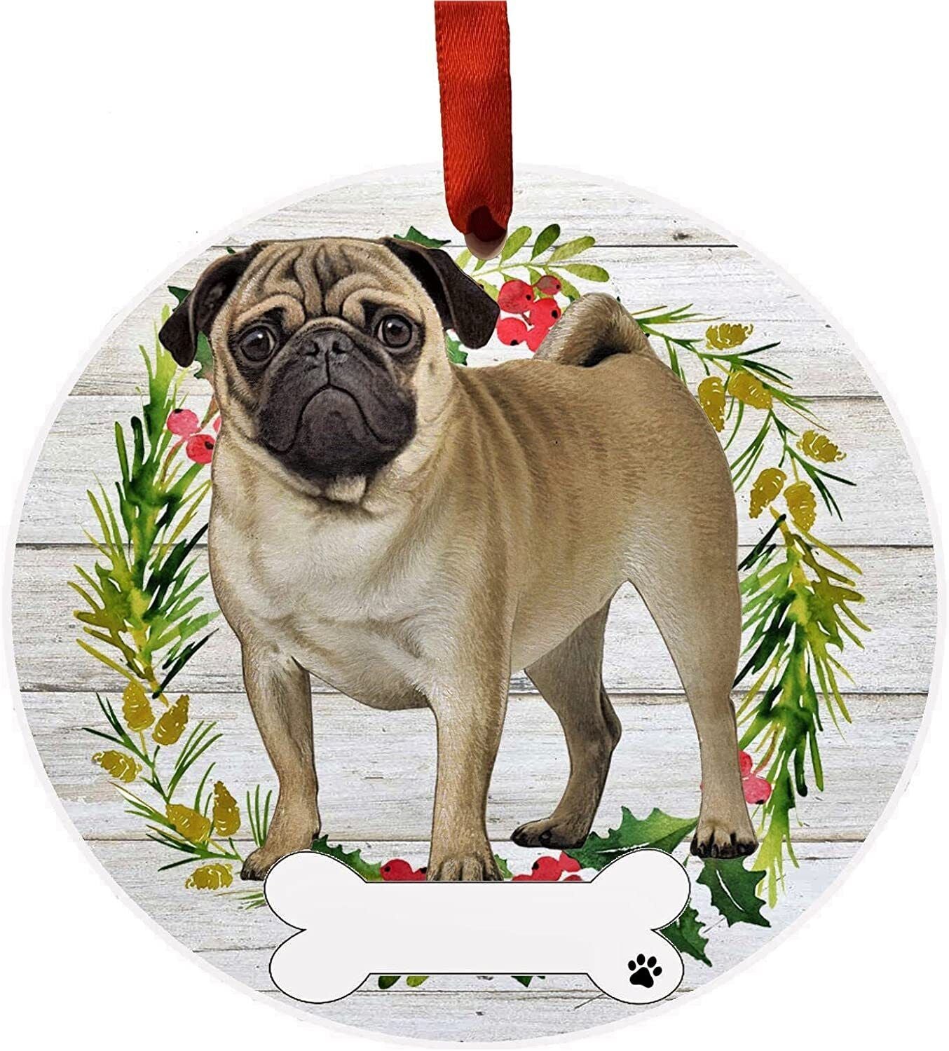 Pug Ornament - E&S Pets, DIY Personalizable, Ceramic Round Ornament