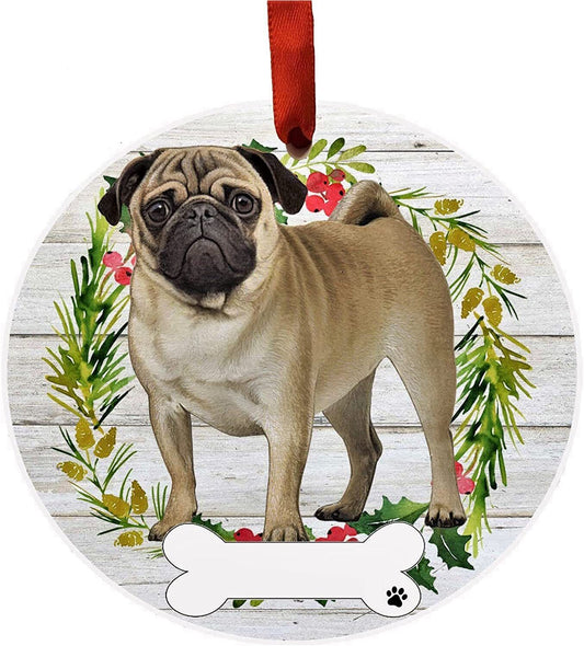 Pug Ornament - E&S Pets, DIY Personalizable, Ceramic Round Ornament