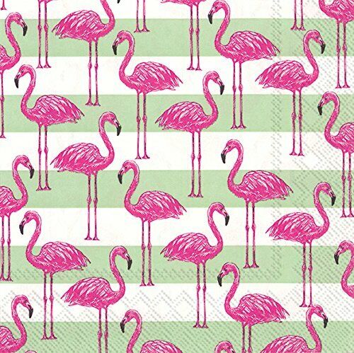 Boston International IHR Rosanne Beck Beverage Paper Napkins 5" Flamingo Stripe