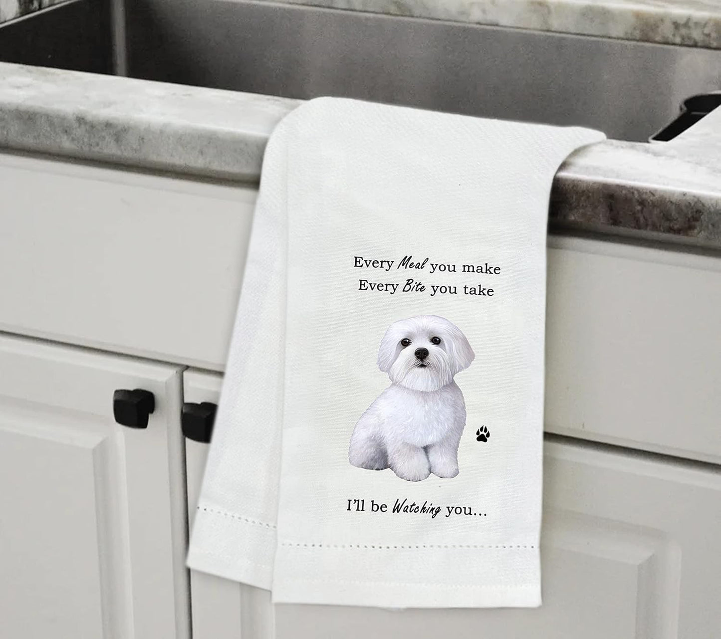 E&S Pets 711-24 Maltese Dog Kitchen Towel, Off-white