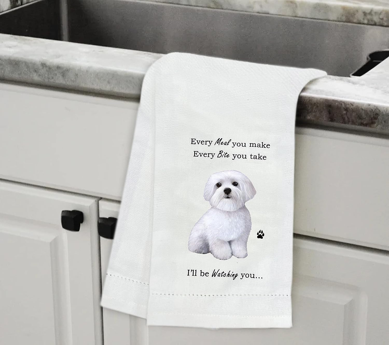 E&S Pets 711-24 Maltese Dog Kitchen Towel, Off-white