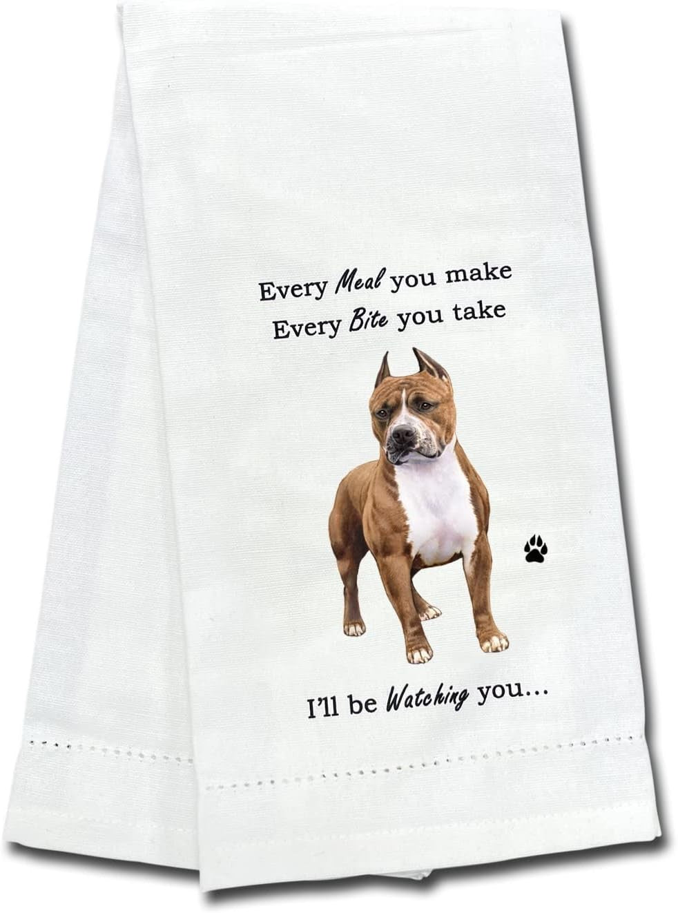 E&S Pets 711-26 Pit Bull Brindle & White Dog Kitchen Towel, Off-white