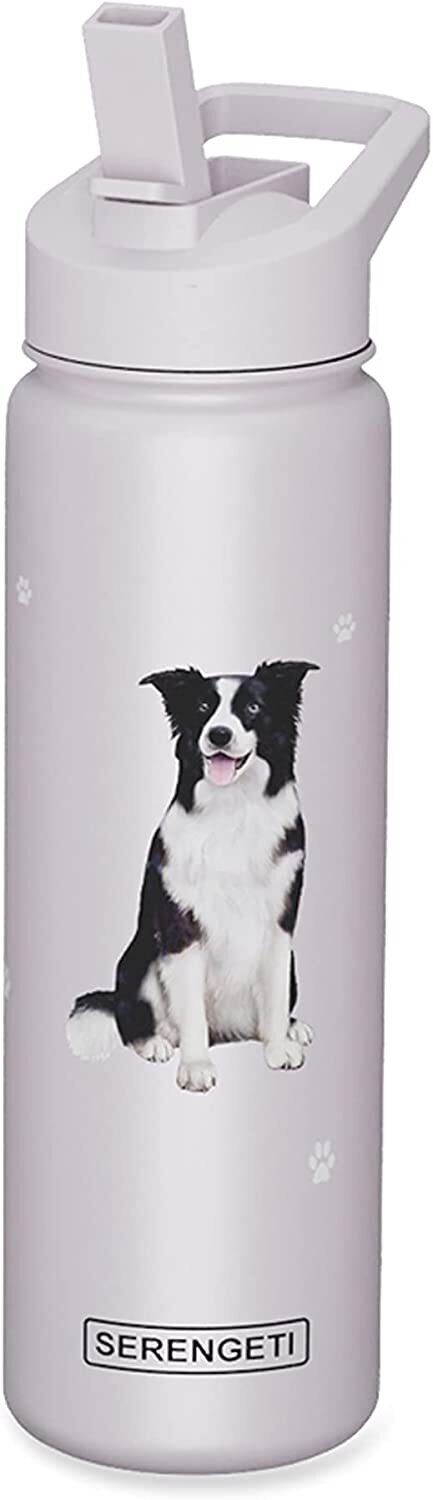 E&S Pets Stainless Steel Water Bottle 24 Oz., Spill Proof (Border Collie)