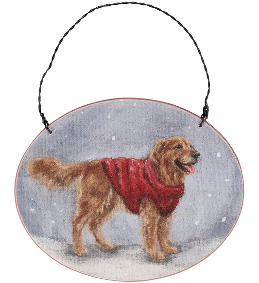 Primitives By Kathy Cozy Golden Retriever with Sweater Wooden Christmas Ornament
