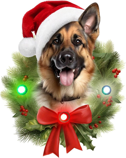 Spoontiques German Shepherd Ornament - Wooden Decorations w LED Lights - 4"x5"