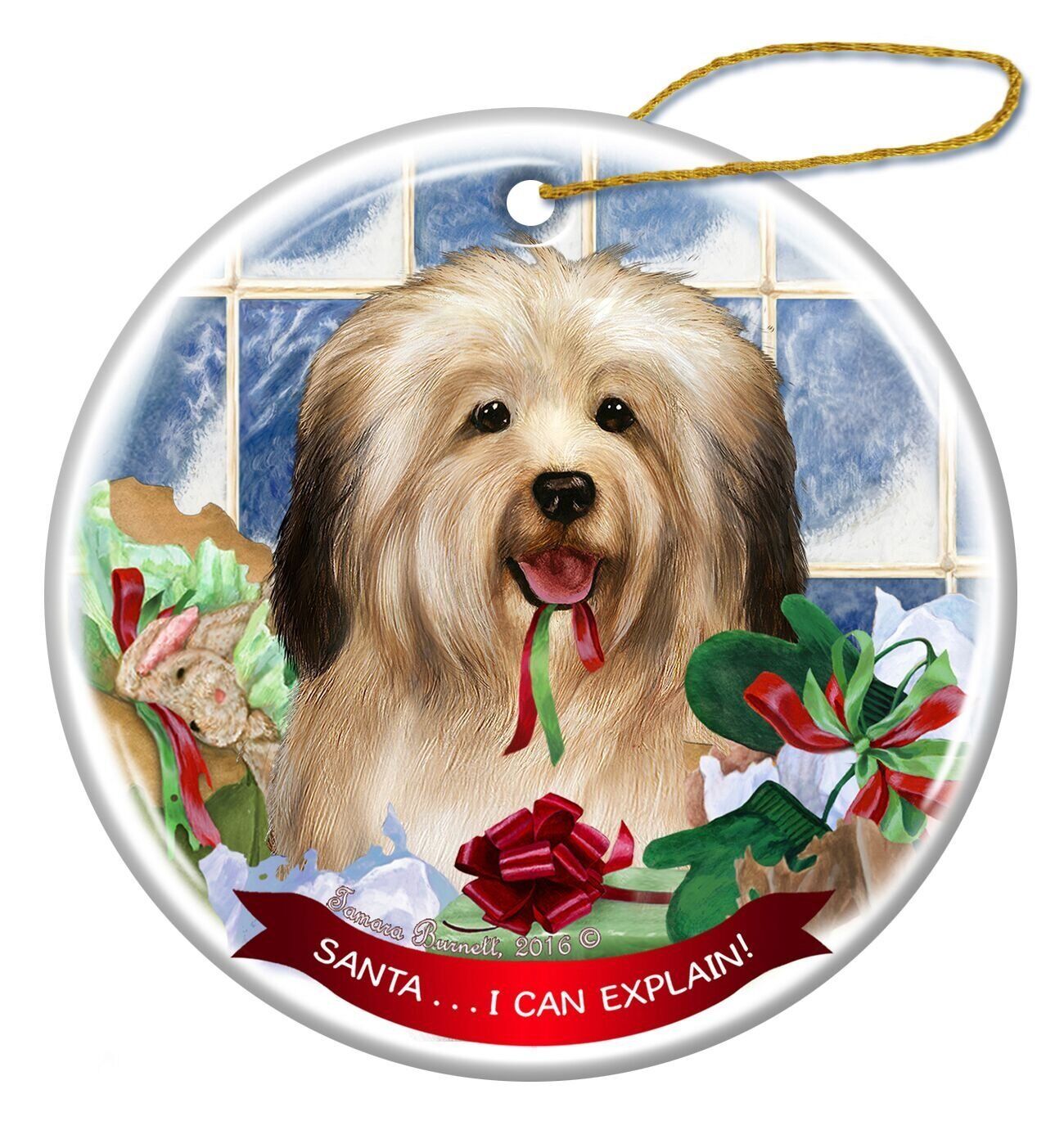Cream Havanese Dog Porcelain Hanging Ornament Pet Gift 'Santa.. I Can Explain!'