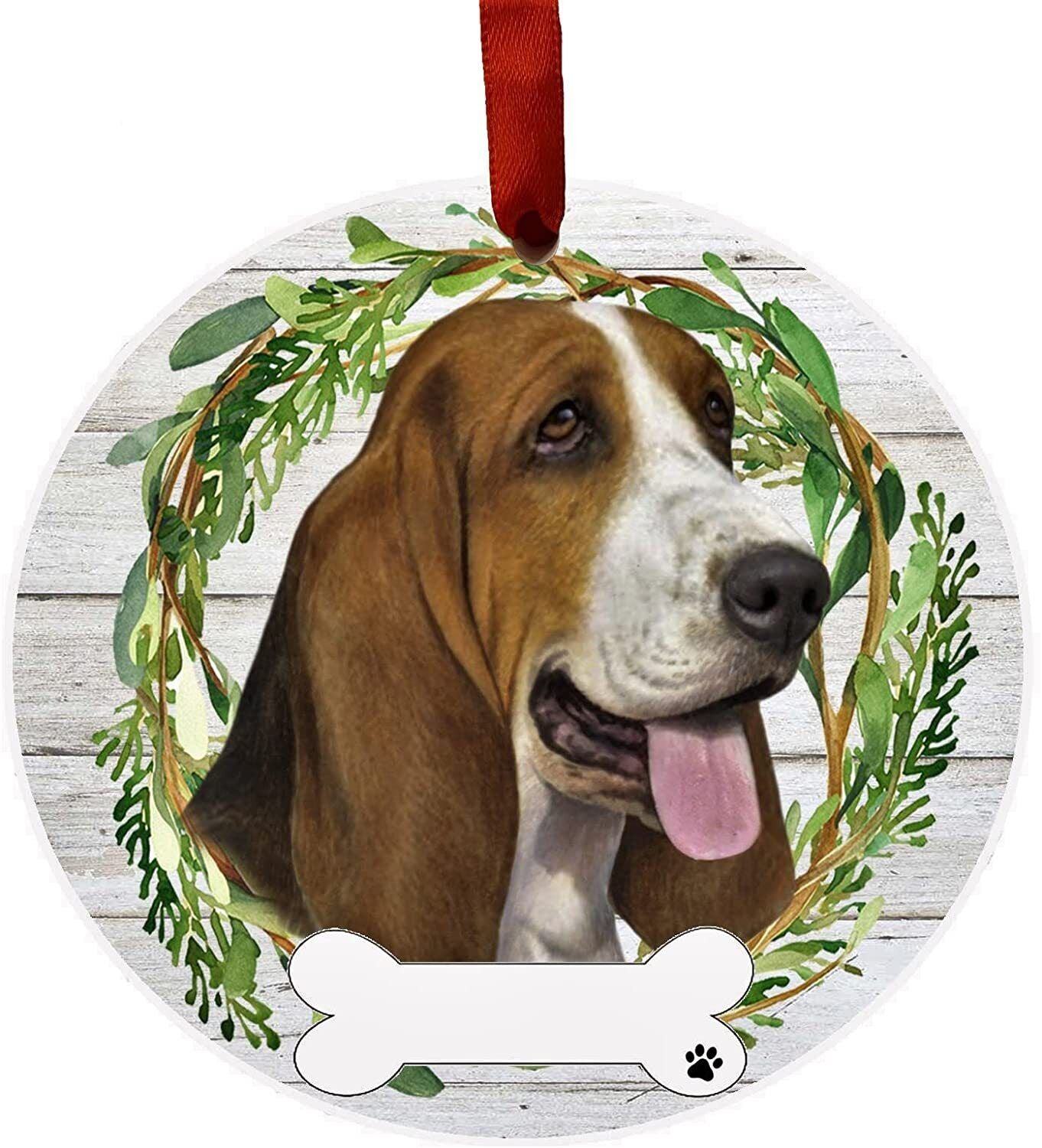 Basset Hound Ornament - E&S Pets, DIY Personalizable, Ceramic Round Ornament