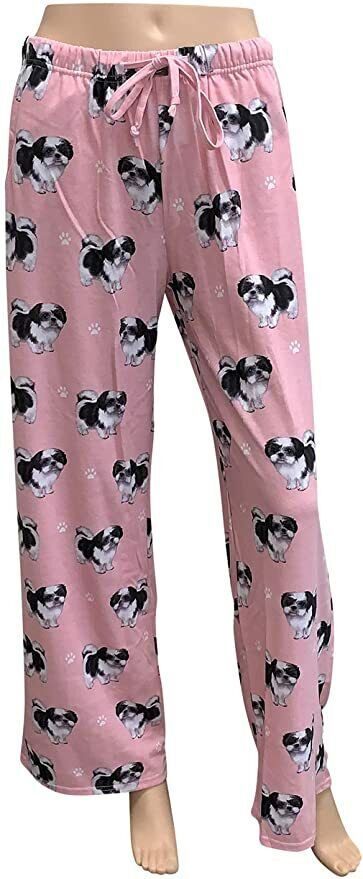 Shih Tzu Unisex Lightweight Cotton Blend Pajama Bottoms- Large