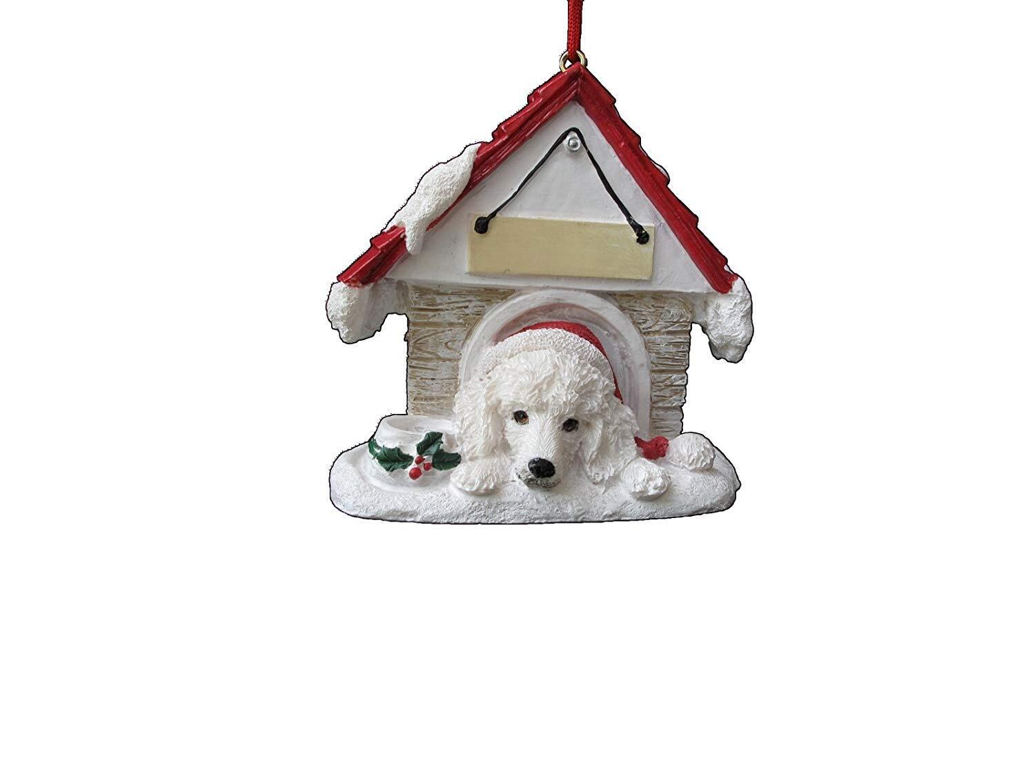 White Poodle Doghouse Ornament Hand Painted and Easily Personalized