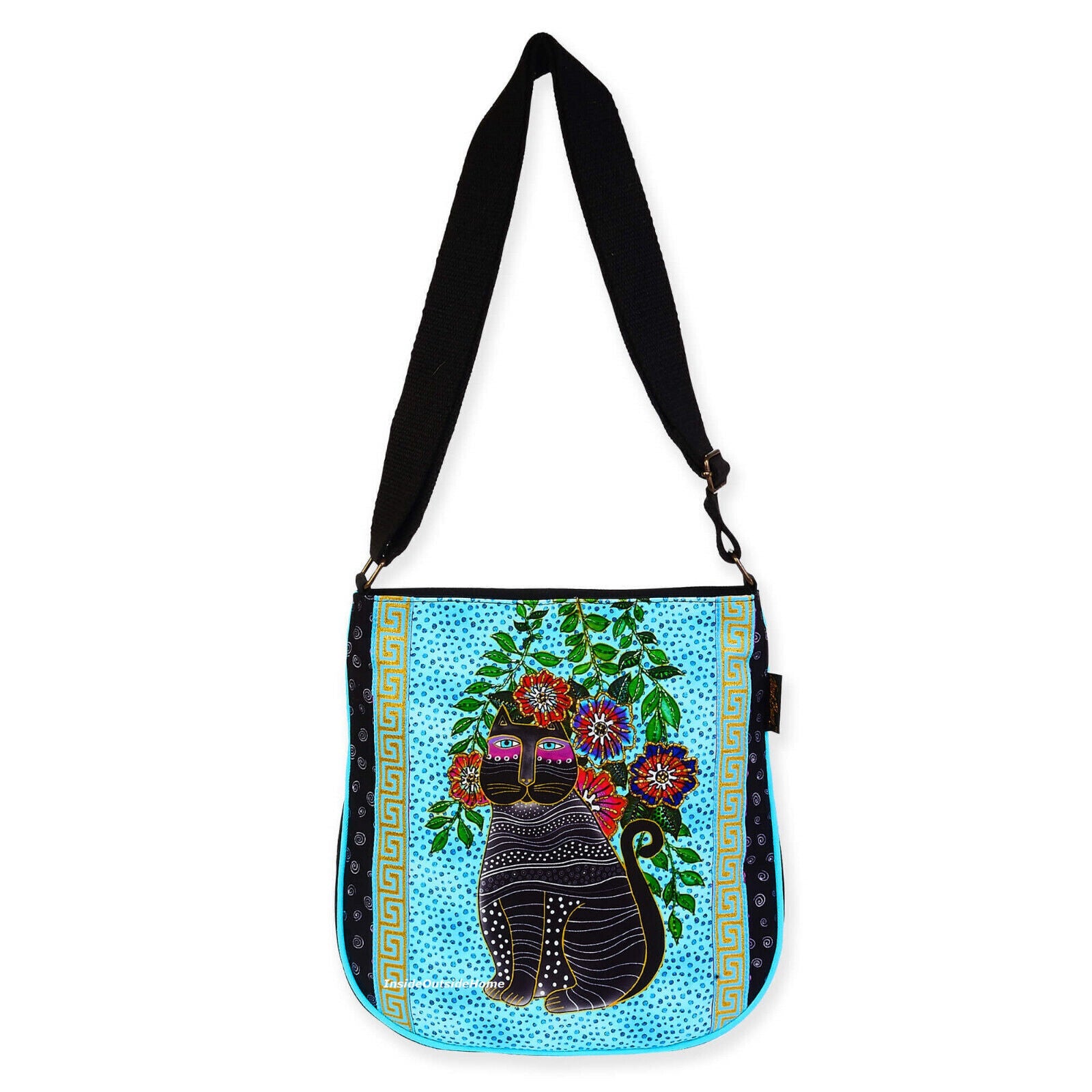Laurel Burch Kitty Noir Black Cat Medium Crossbody Bag, 10 x 2.25 x12 inches