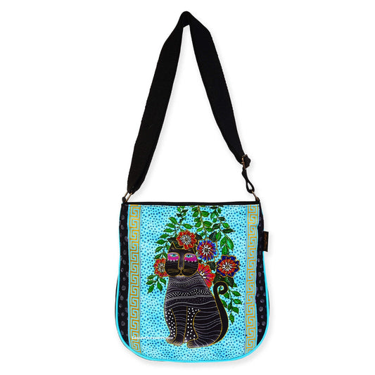 Laurel Burch Kitty Noir Black Cat Medium Crossbody Bag, 10 x 2.25 x12 inches