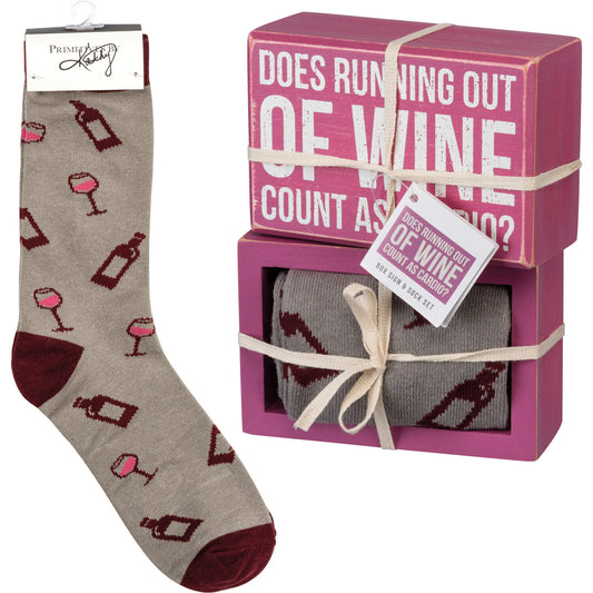 Primitives by Kathy Box Sign/Sock Set - Does Running Out Of Wine Count As Cardio