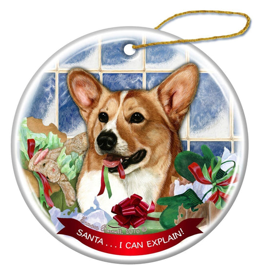Tan and White Corgi Dog Porcelain Ornament Pet Gift 'Santa I Can Explain!'