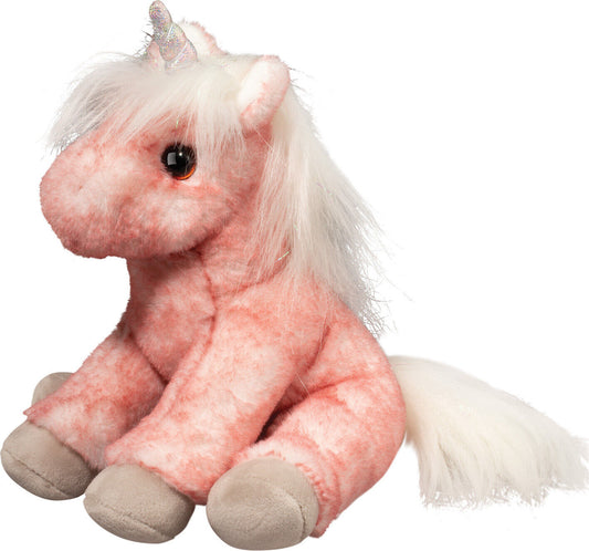 Douglas Mini Hallie Soft Pink Unicorn Plush Stuffed Animal, 6" sitting