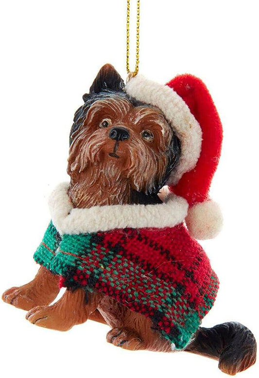 Kurt Adler Yorkshire Terrier With Plaid Coat and Santa Hat Ornament (D4218GSH)