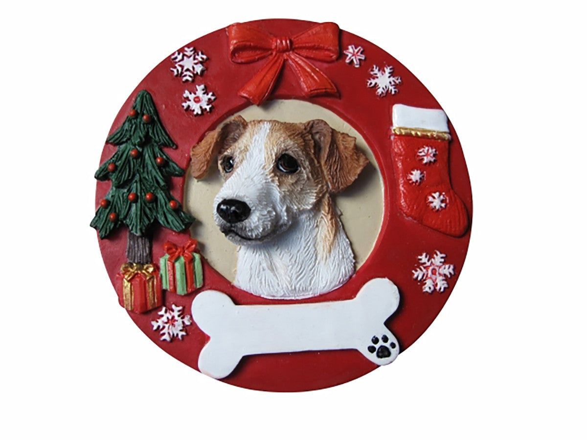 E&S Pets Jack Russell Christmas Ornament Wreath Shaped Easily Personalized