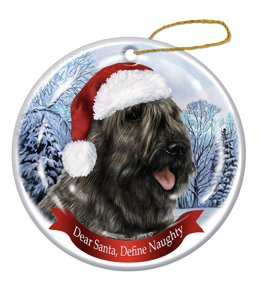 Holiday Pet Gifts Bouvier Grey Santa Hat Dog Porcelain Christmas Tree Ornament