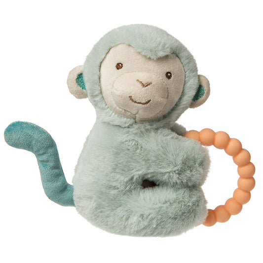 Mary Meyer Soft Baby Rattle with Teether Ring, 6", Little But Fierce Monkey