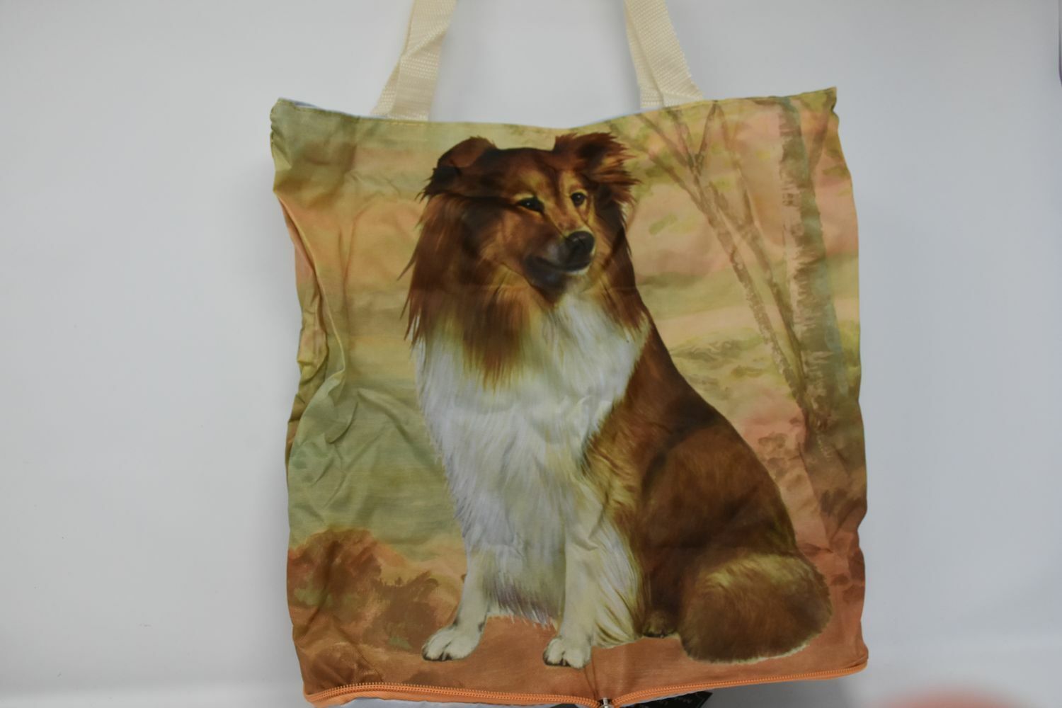 Sheltie Foldable Tote Bag - Durable, Waterproof - Zippered Market Tote
