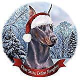 Holiday Pet Gifts Doberman Blue Cropped Dog Santa Hat Porcelain Ornament