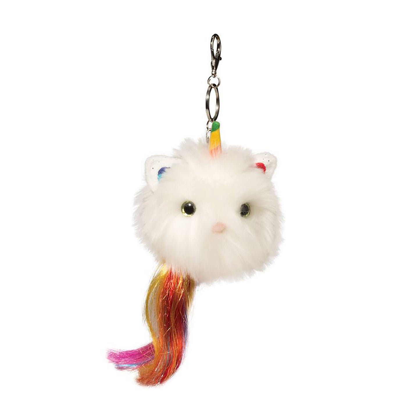 Douglas Toys Fur Fuzzle White Caticorn Pom Backpack Clip/Keychain  3"