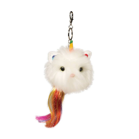 Douglas Toys Fur Fuzzle White Caticorn Pom Backpack Clip/Keychain  3"
