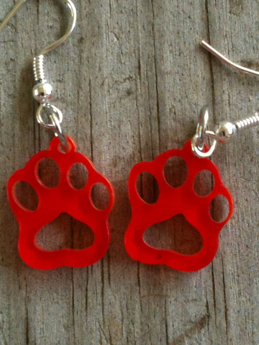 Reddish Orange Opaque Fun Acrylic Cat/Dog/Tiger Paw Print Earrings