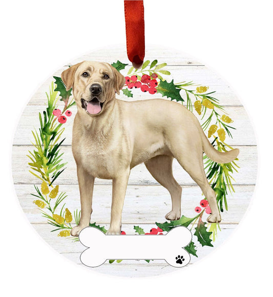 Yellow Lab Ornament - E&S Pets - DIY Personalizable, Ceramic Round Ornament