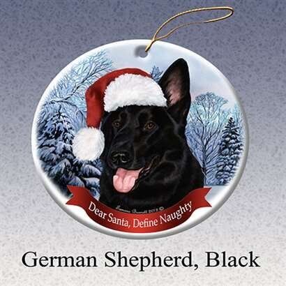 Holiday Pet Gifts German Shepherd (Black) Santa Hat Dog Porcelain Ornament