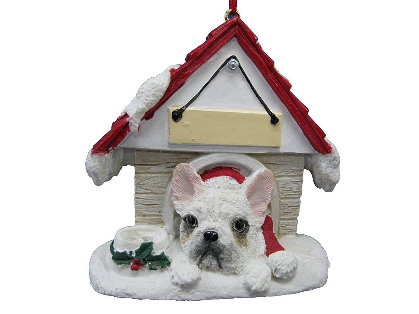 French Bulldog, White Doghouse Ornament Hand Painted Easily Personalized