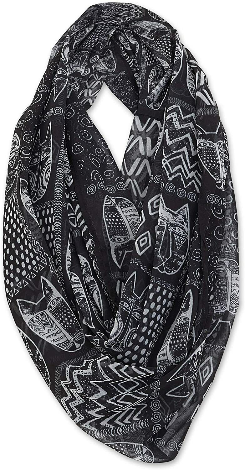 Laurel Burch Artistic Infinity Scarf Collection (Black White Cats