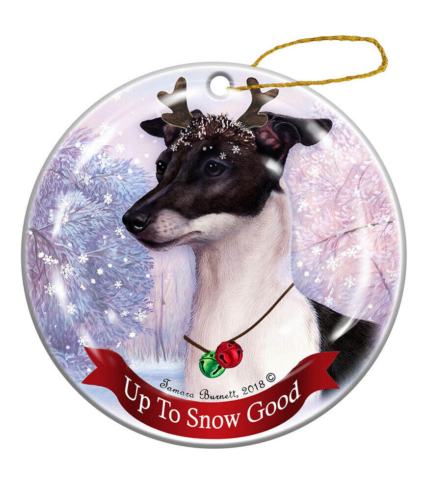 Holiday Pet Gifts Italian Greyhound Black/White Dog Porcelain Christmas Ornament