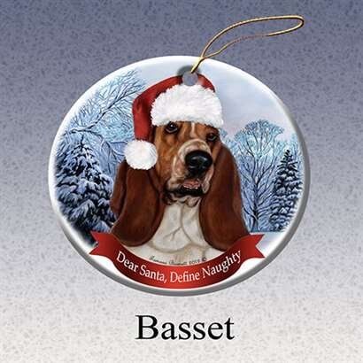 Basset Hound Dog Santa Hat Christmas Ornament Porcelain China USA-made