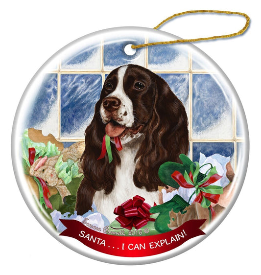 Liver and White Springer Spaniel Dog Porcelain Ornament 'Santa.. I Can Explain!