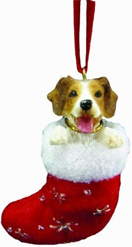 Brittany Spaniel Stocking Ornament with "Santa's Little Pals" Hand Painted