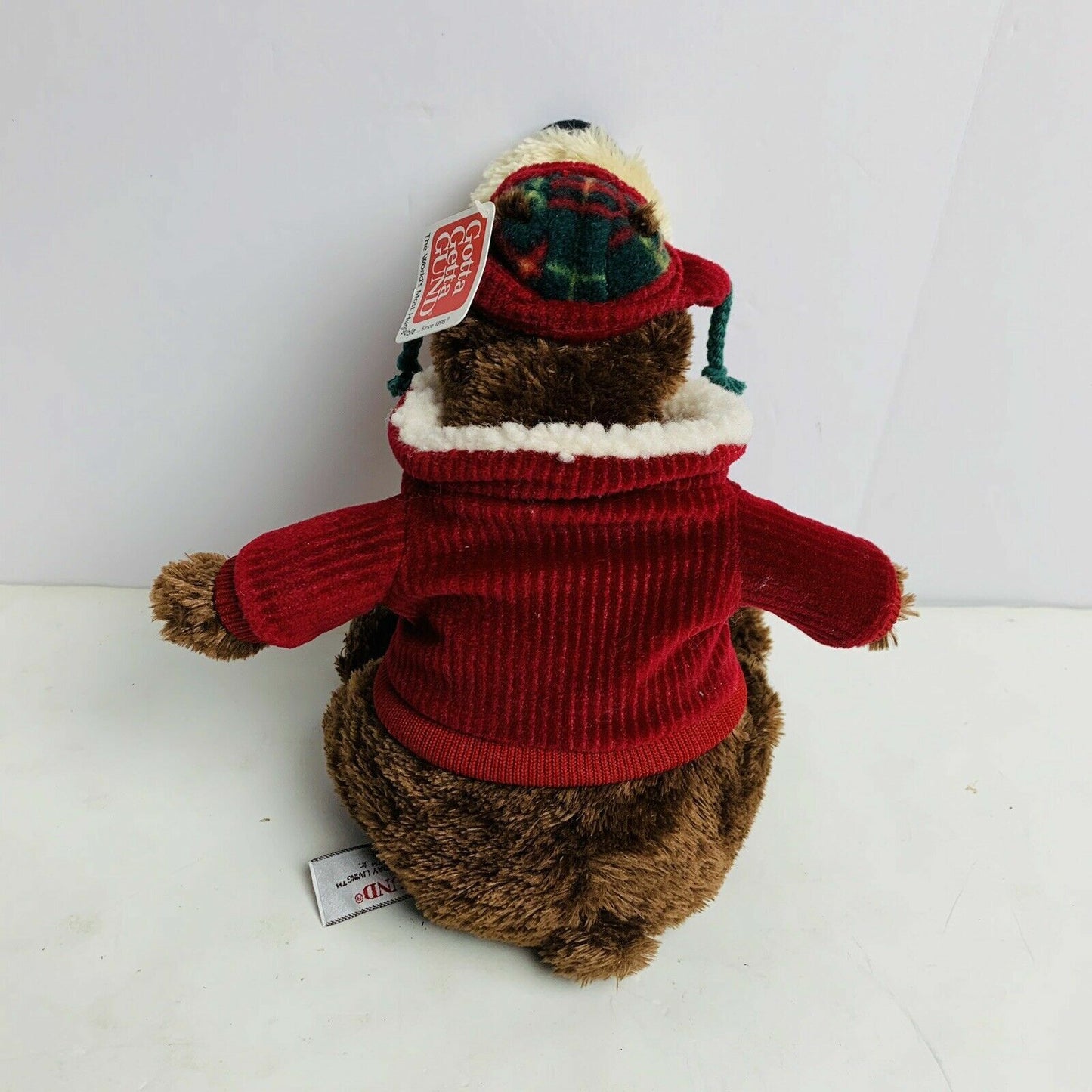 Gund Plush Bear Cozy Holiday Living Goober Jr Corduroy Jacket Plaid Hat 11”