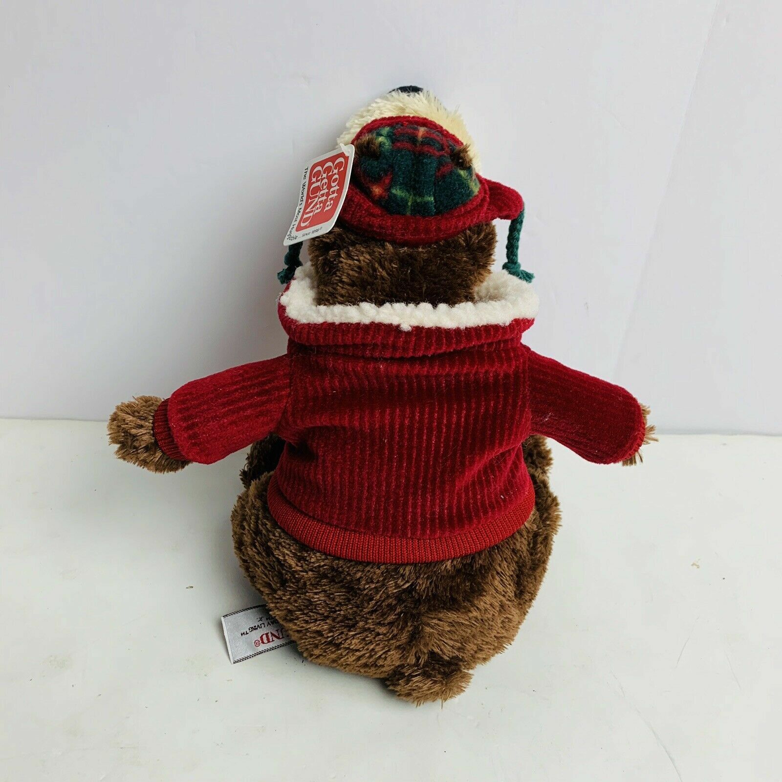 Gund Plush Bear Cozy Holiday Living Goober Jr Corduroy Jacket Plaid Hat 11”