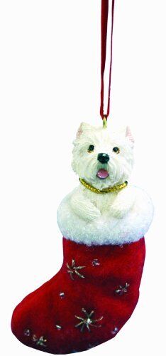 Westie Christmas Stocking Ornament with "Santa's Little Pals" Hand Painted