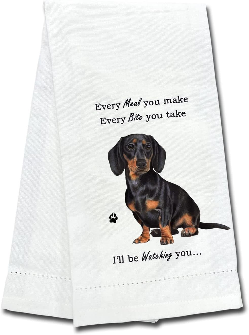 E&S Pets 711-14 Black Dachshund Dog Kitchen Towel, Off-white
