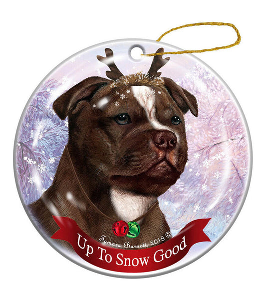 Pet Gifts Staffordshire Bull Terrier Chocolate Porcelain Christmas Ornament