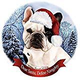Holiday Pet Gifts French Bulldog White/Black Dog Santa Hat Porcelain Ornament