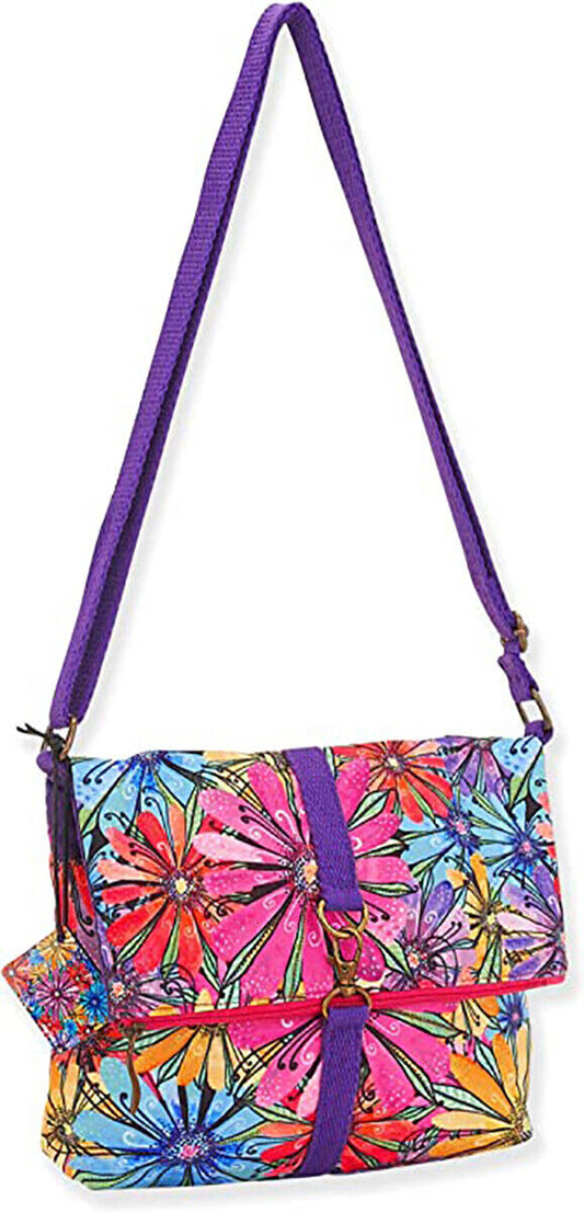 Laurel Burch Fleur Flapover Flower Crossbody Shoulder Bag Purse, 10 x 2 x 8"