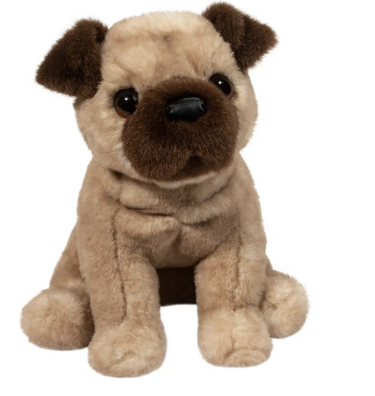 Douglas Toys Milo Tan Pug Plush Stuffed Animal Toy, 9" sitting